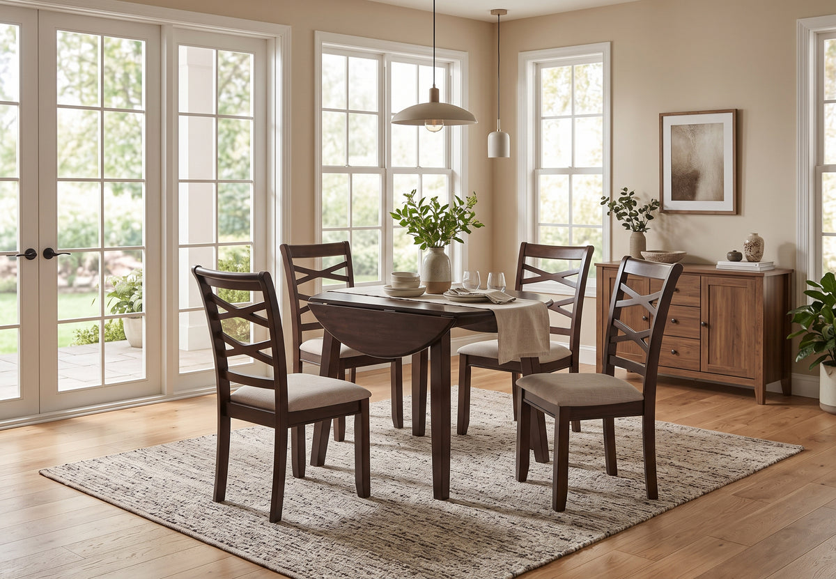 ROSEMORE Dark Brown 5 Piece Dining Set with Drop-Leafs