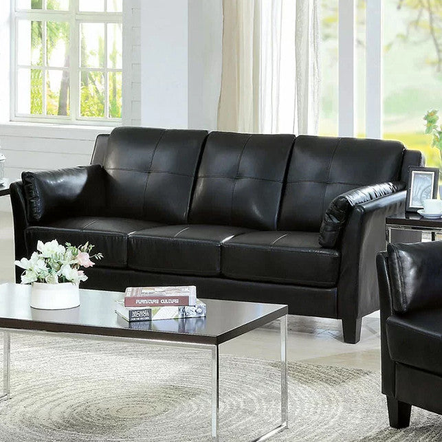 ROUGE Black Faux Leather 77" Wide Sofa (RTA)