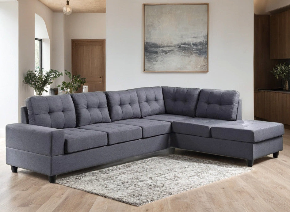 ROXENNE Medium Gray Linen 112" x 80" Reversible Sectional (RTA)