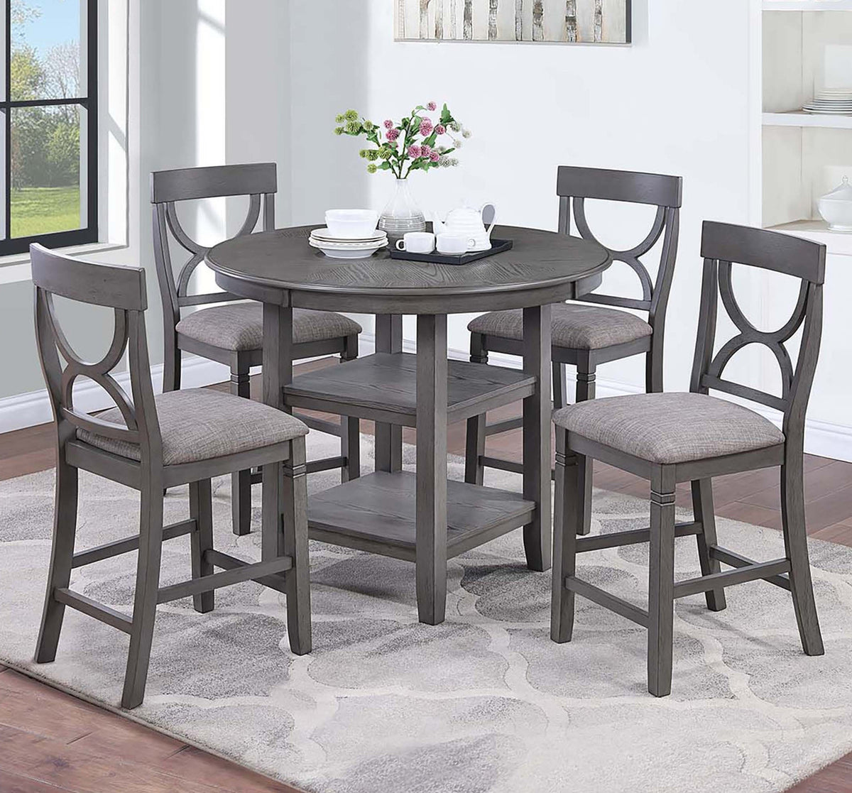 RUTHE Gray 5 Piece Counter Height Set