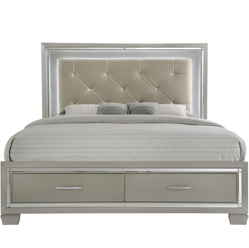 GIORGIA Champagne Lighted Platform Bed with Storage