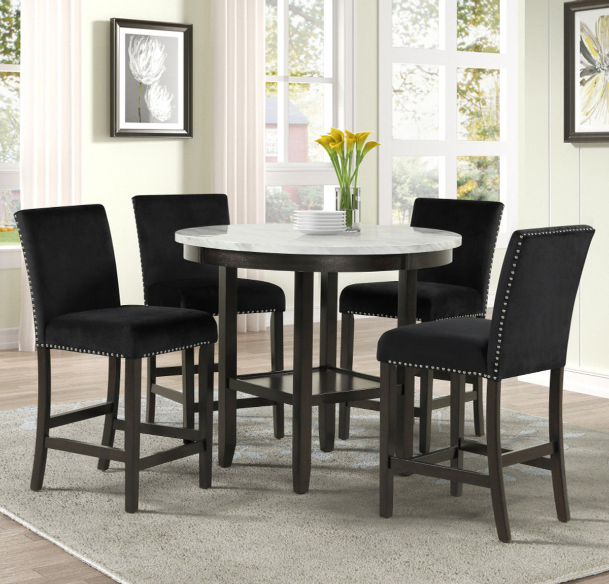 SAFIRE Black & White 5 Piece Counter Height Set