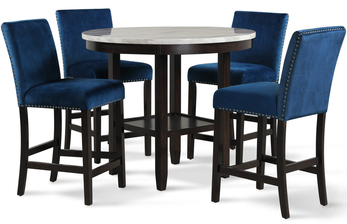 SAFIRE Blue & White 5 Piece Counter Height Set