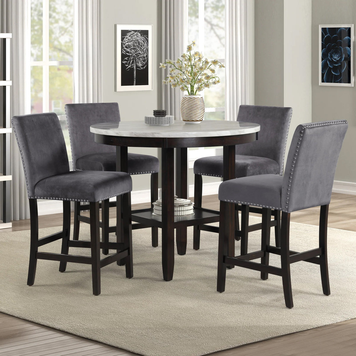 SAFIRE Gray & White 5 Piece Counter Height Set