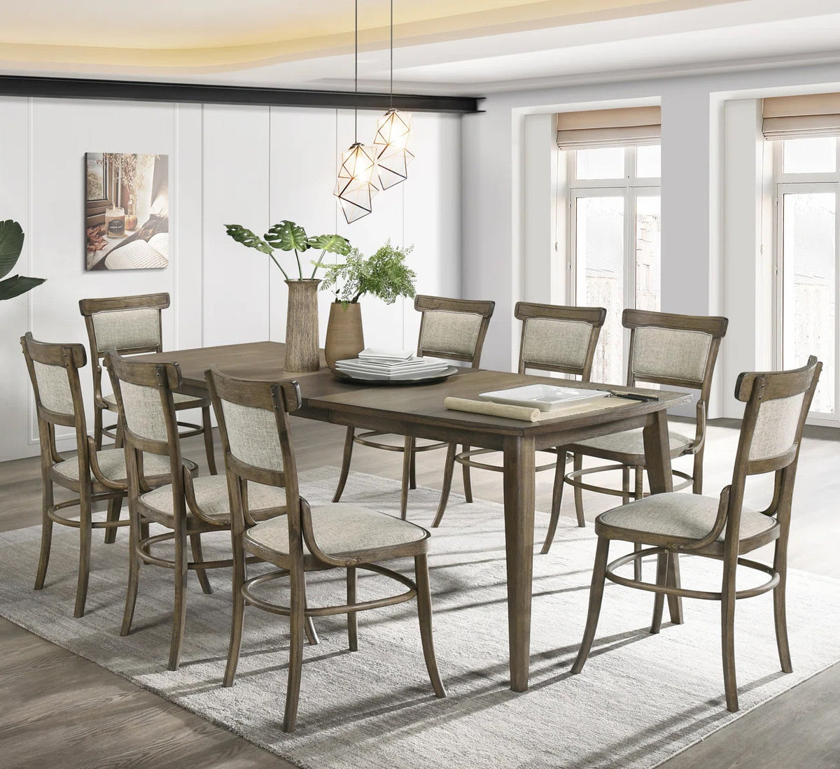 SAINT PAUL Vintage Walnut 9 Piece Dining Set