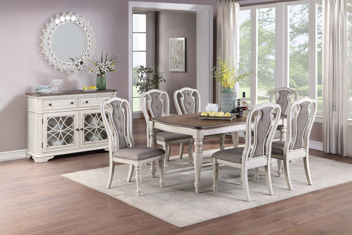 SALSBURY Distressed White 7 Piece Dining Set