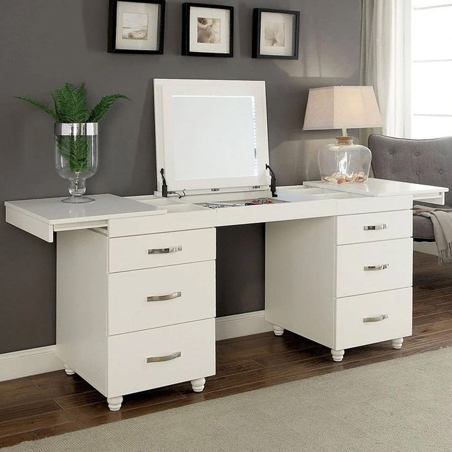 SANCIA 60" Wide Vanity Desk with LED Mirror & USB Port