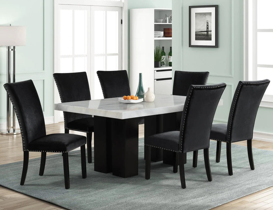 SARAJEVO Black 7 Piece Faux Marble Rectangular Dining Height Set