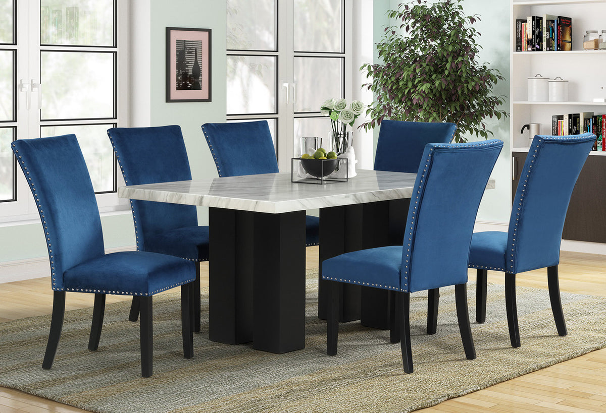 SARAJEVO Blue 7 Piece Faux Marble Rectangular Dining Height Set