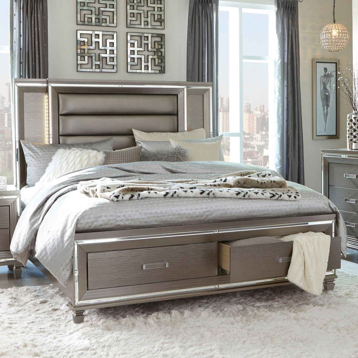 SATTEVA Silver-Gray 72" Height Storage Bed with Lighting