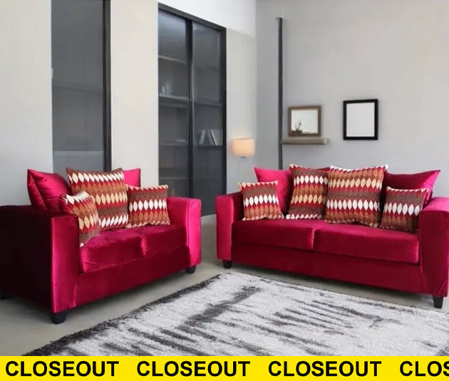SHAFTER Red Velvet Sofa & Loveseat