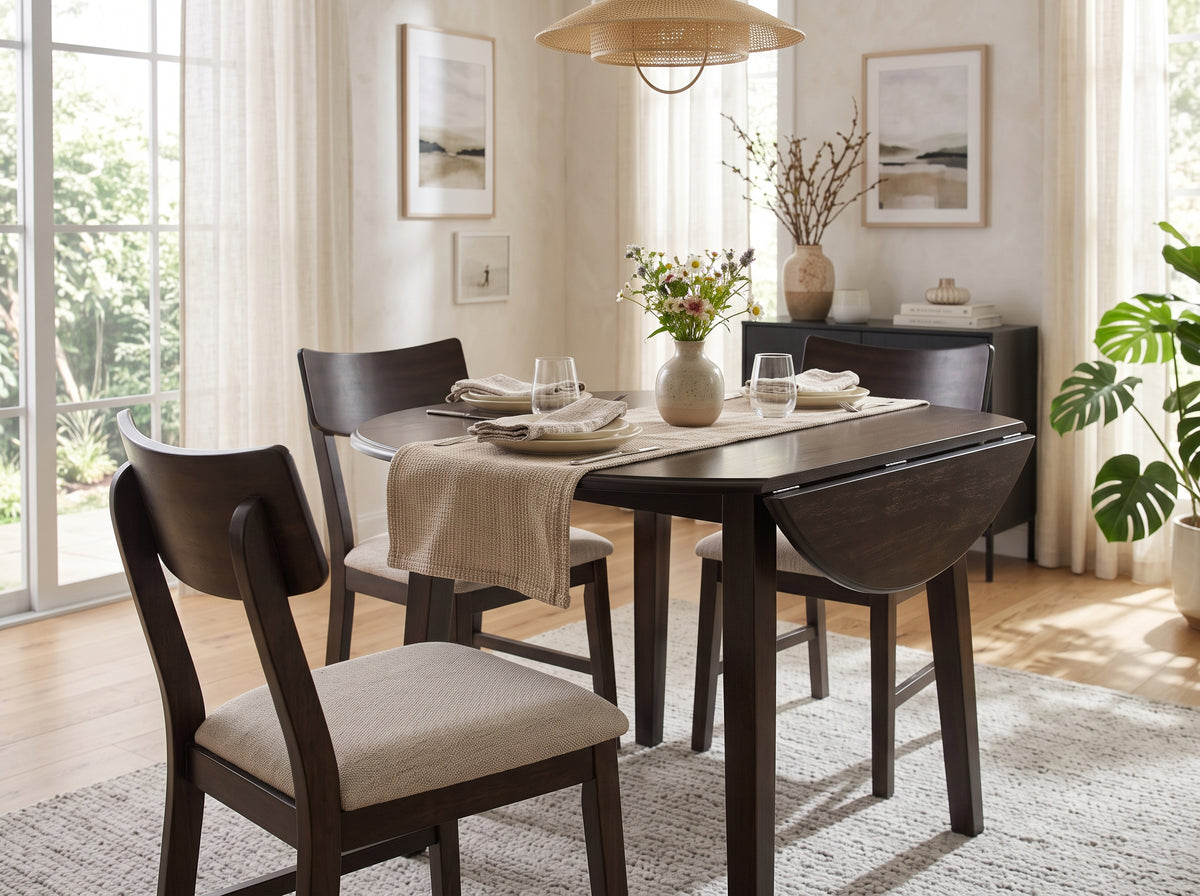 SIBLEY Black Coffee Brown 5 Piece Dining Set with Drop-Leafs