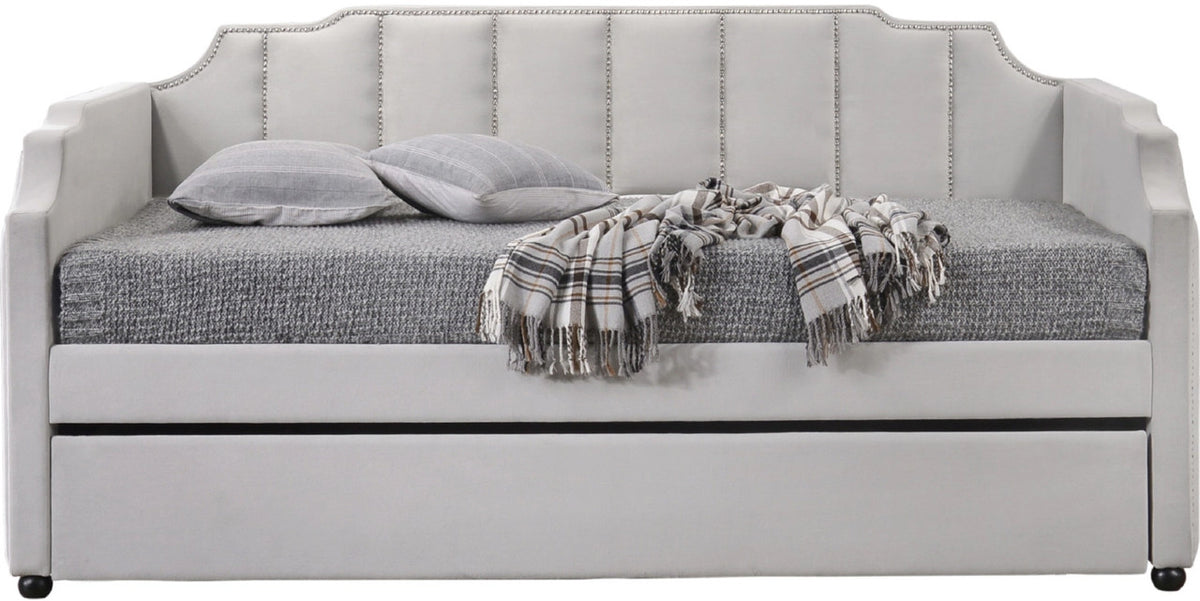 SICILY Gray Velvet 85" Wide x 40" Height Daybed with Trundle