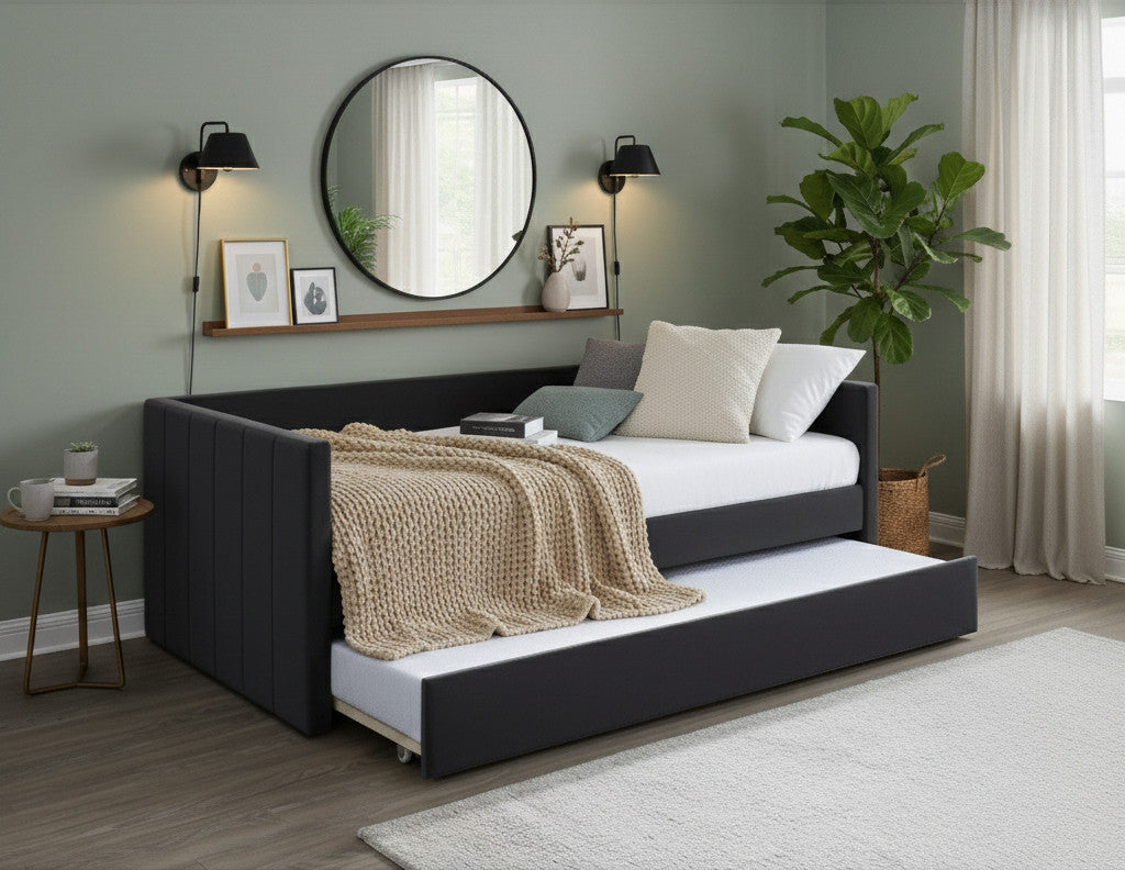 SILVANA Black Velvet Daybed with Trundle