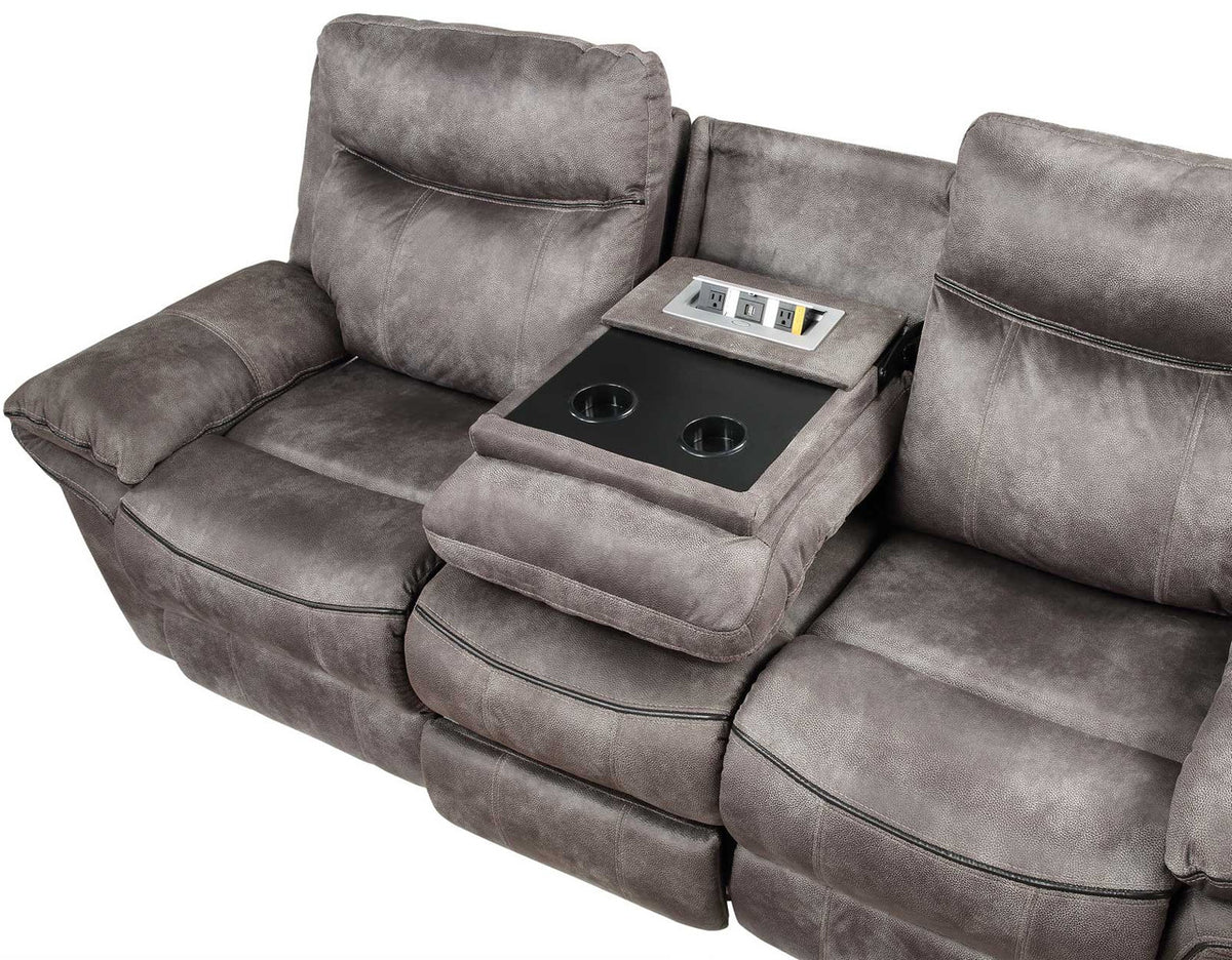 SNIDER Gray 88" Wide Reclining Sofa with Drop-Down Table