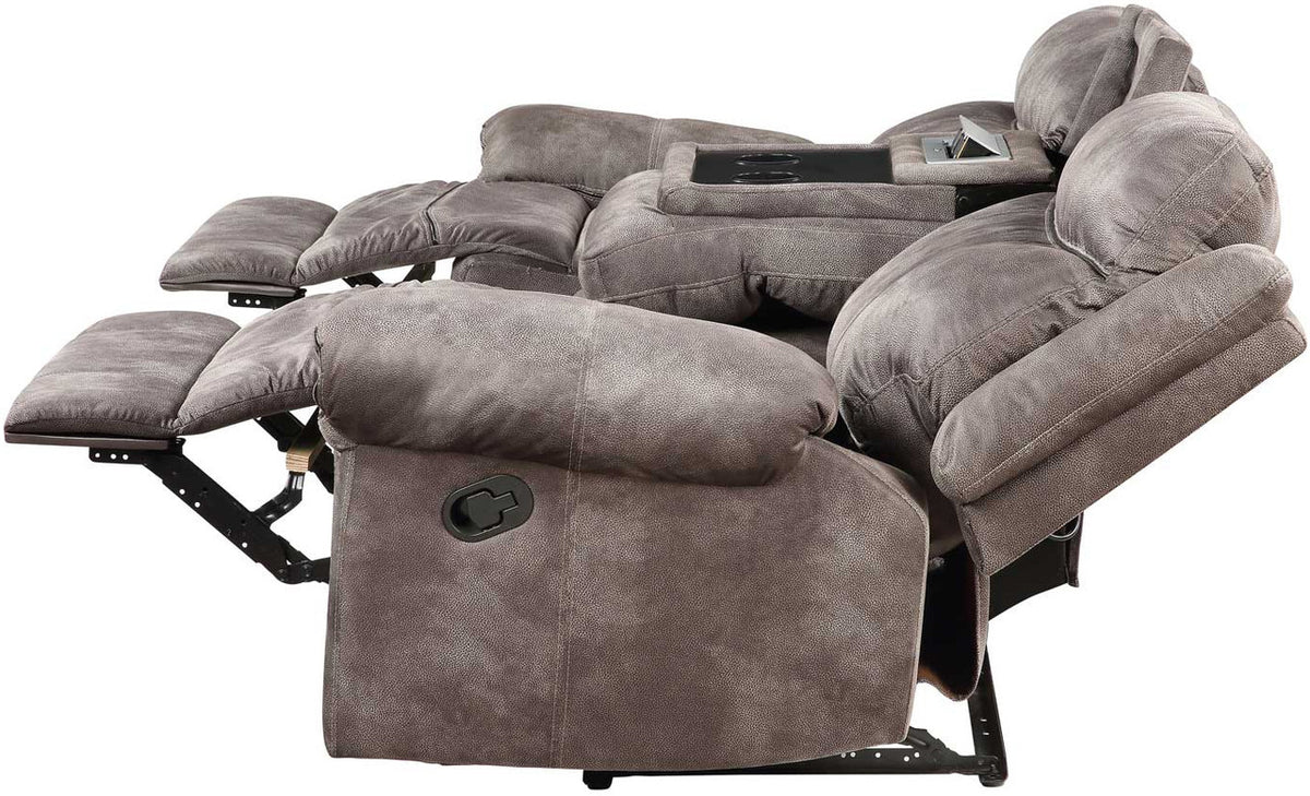 SNIDER Gray 88" Wide Reclining Sofa with Drop-Down Table