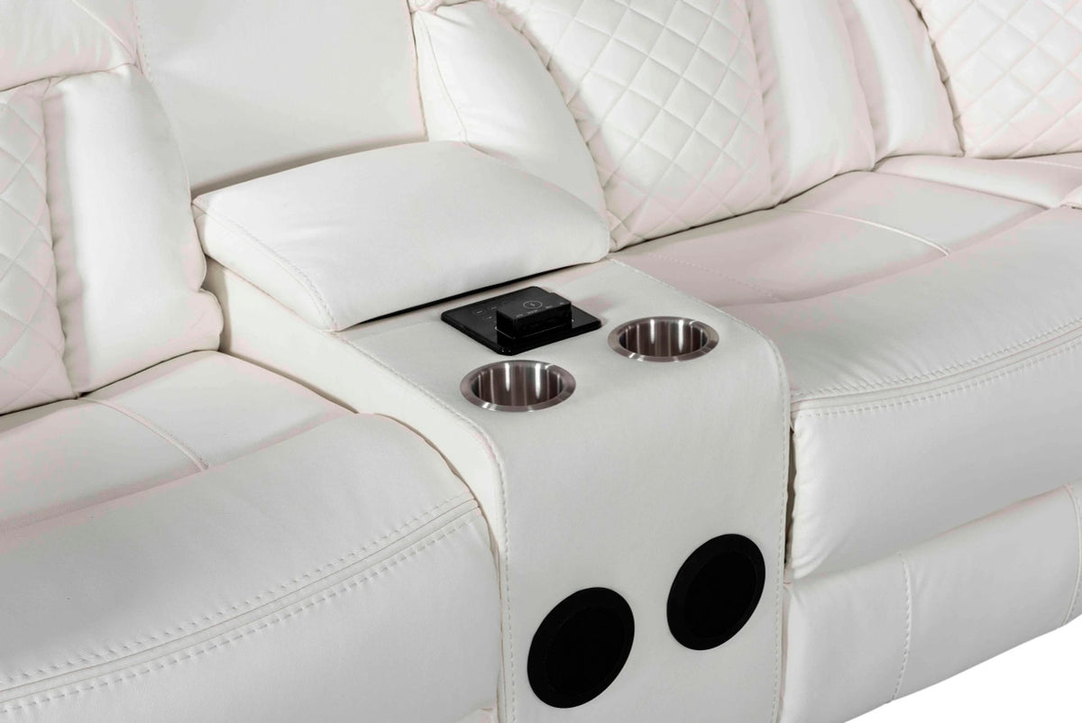 SOLEI White 100" Wide Reclining Sectional with Speakers