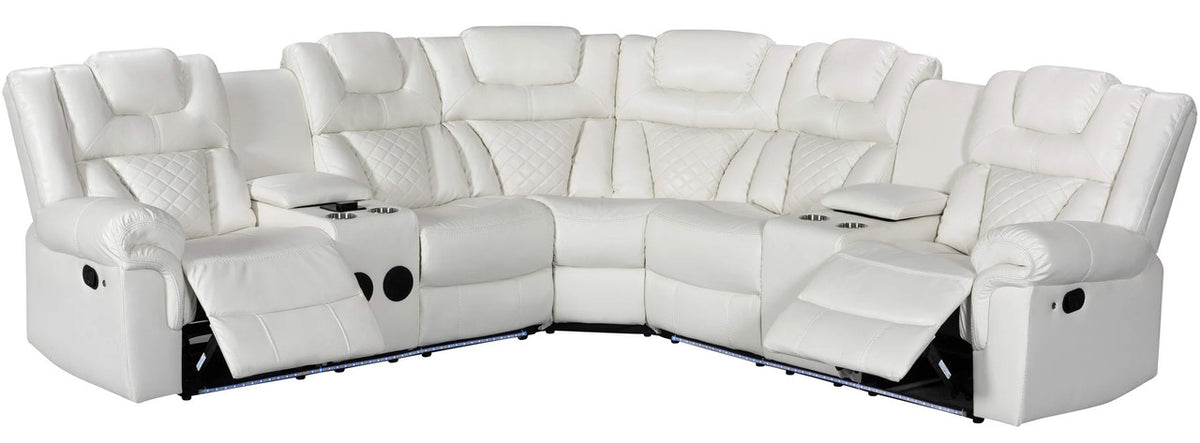 SOLEI White 100" Wide Reclining Sectional with Speakers