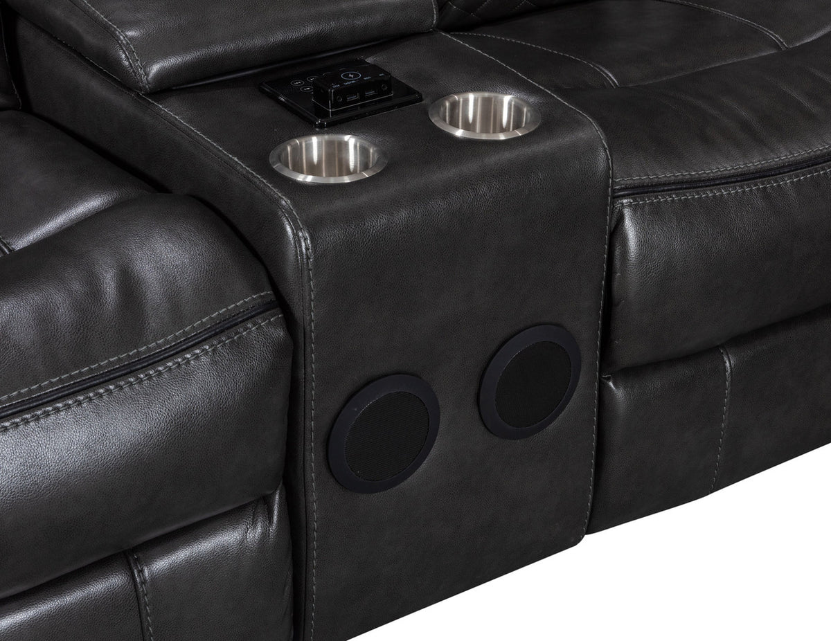 SOLEI Gray 100" Wide Reclining Sectional with Speakers