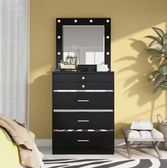 SONJA Black 30" Wide Black Vanity Chest