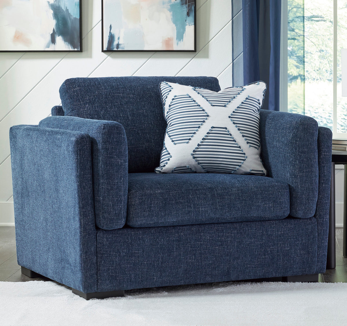 SORBONNE Navy Blue 51" Wide Chair and a Half & Ottoman