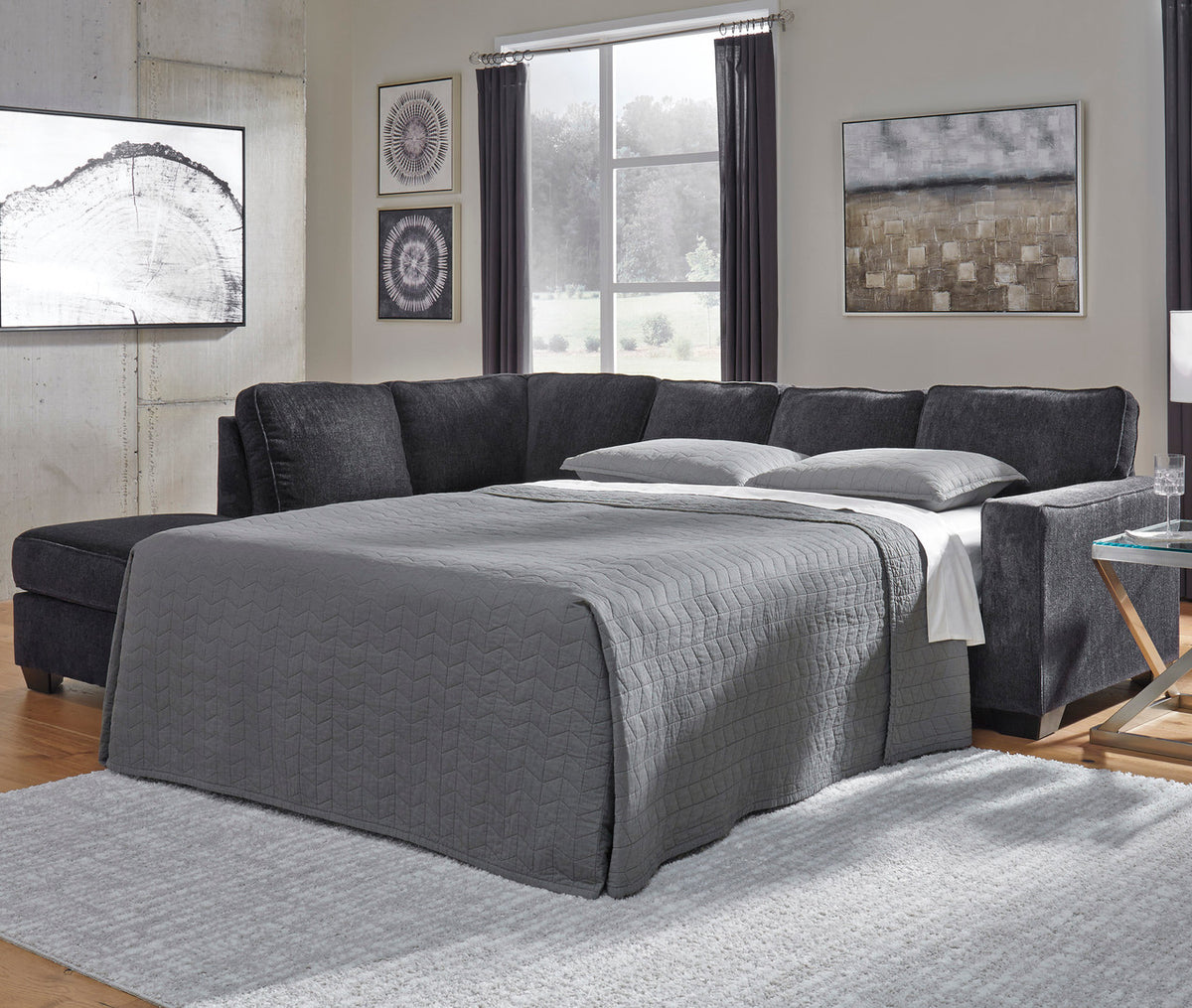STELLAR Dark Gray 112" Wide Queen Sleeper Sectional