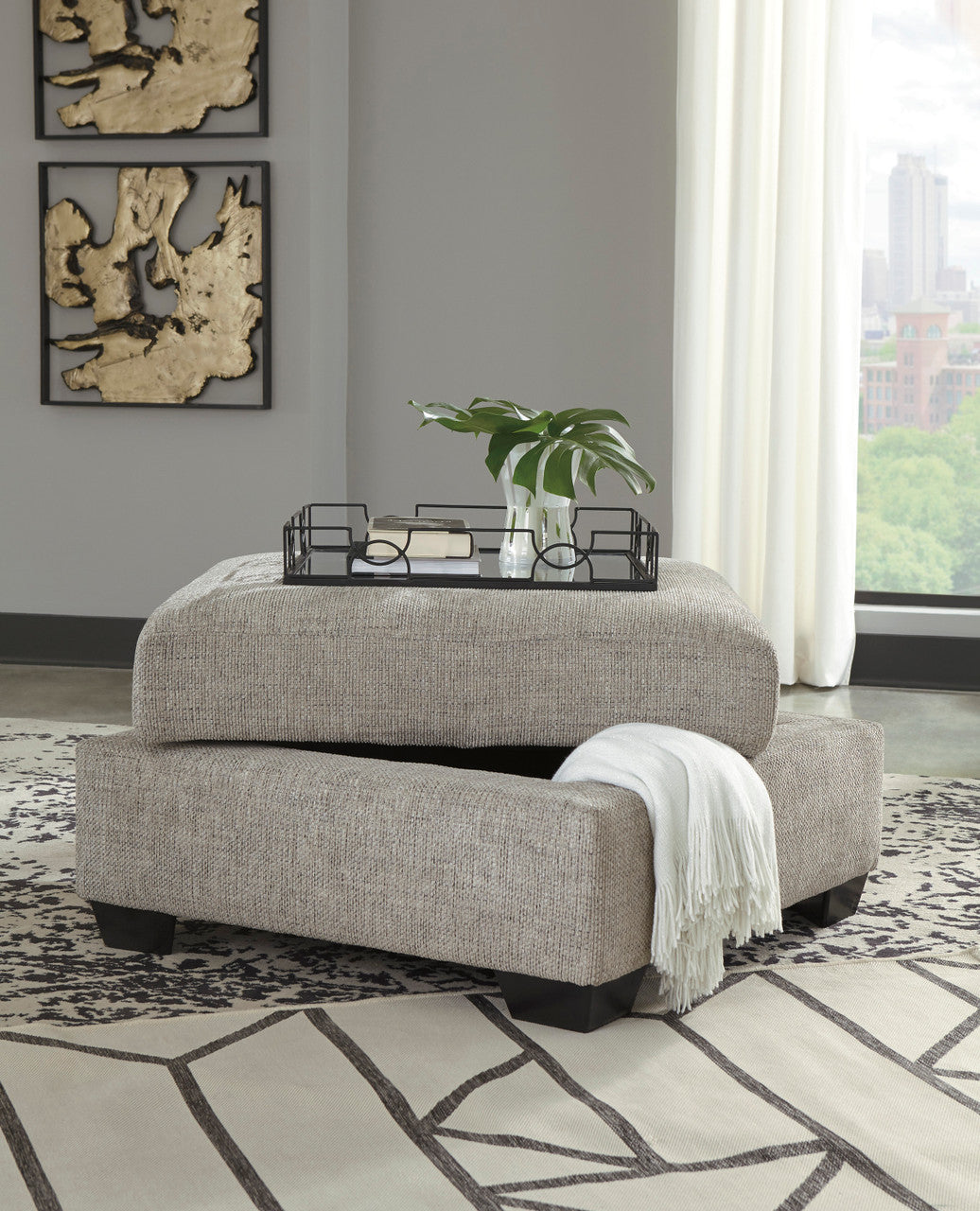 STOVALL Beige Gray 37" Wide Ottoman with Storage