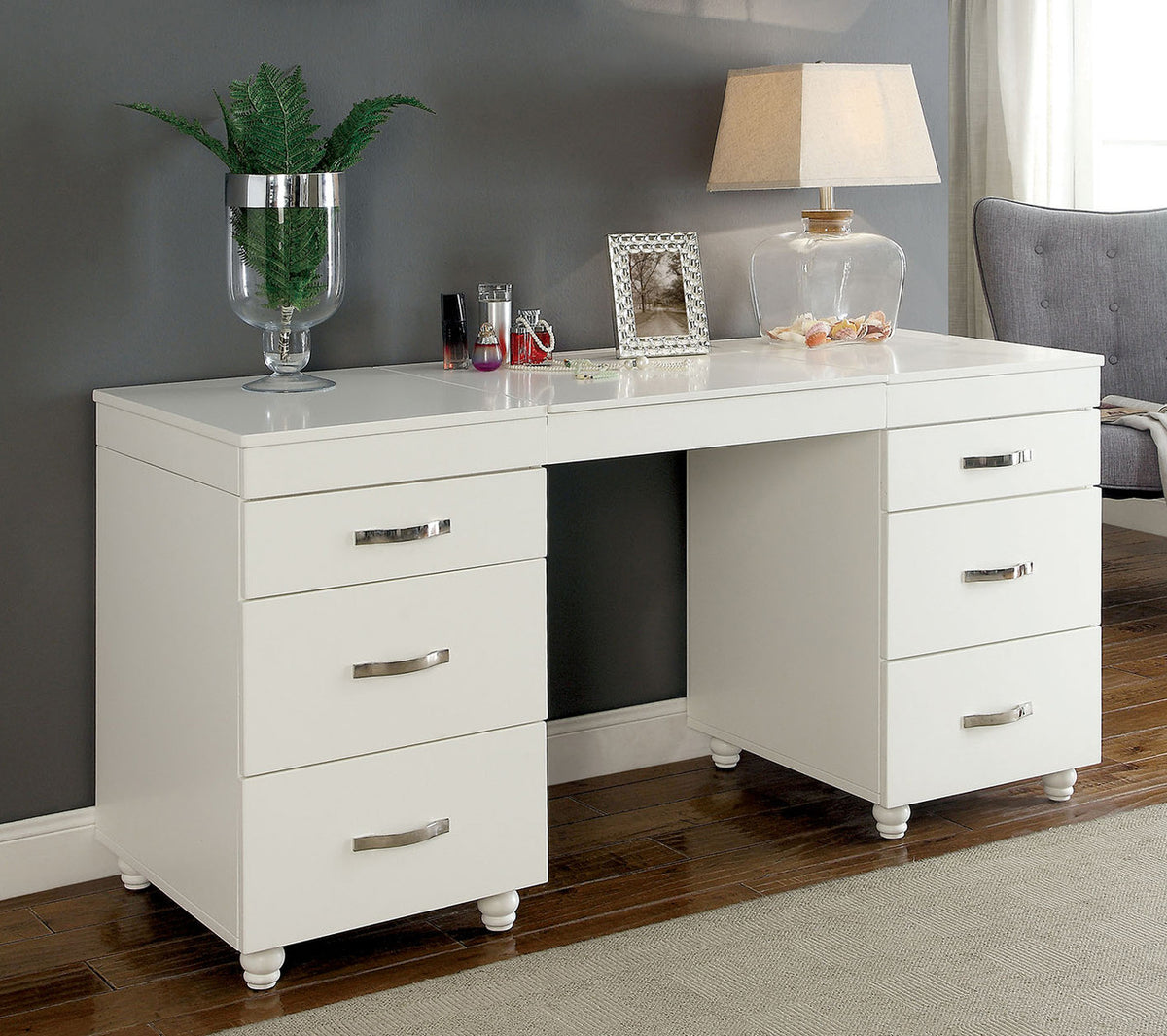 SANCIA 60" Wide Vanity Desk with LED Mirror & USB Port