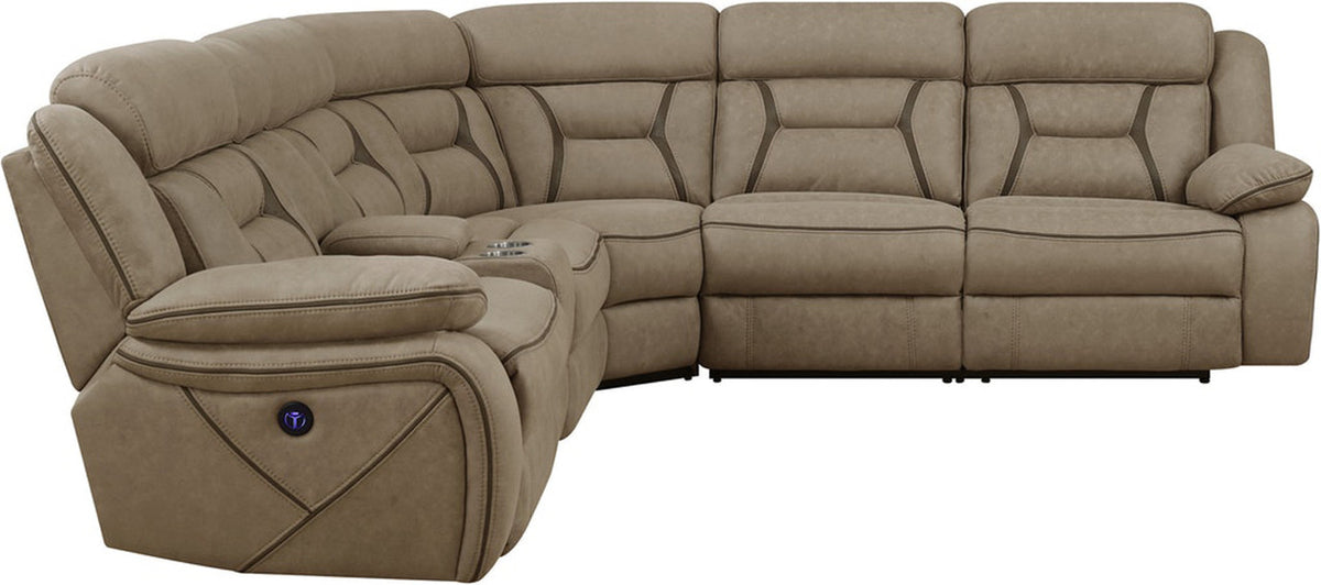 SEDONA Light Brown 125" Wide Power Sectional with USB Ports