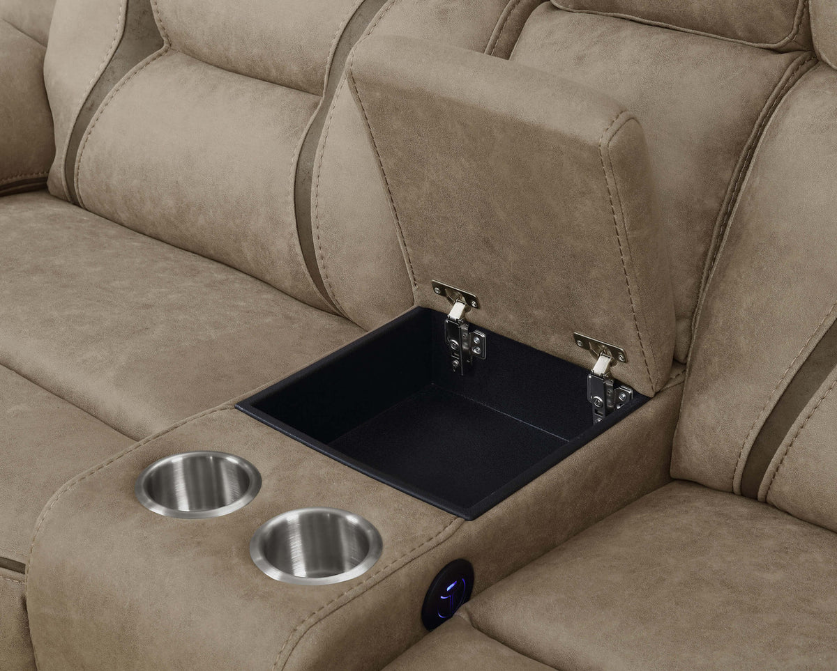 SEDONA Light Brown 125" Wide Power Sectional with USB Ports