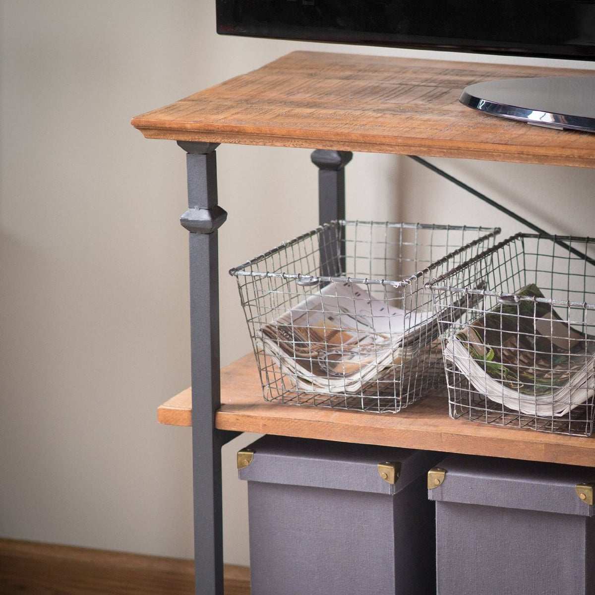 SMITH Burnished Brown Wood/Iron Tv Stand/Sofa Table