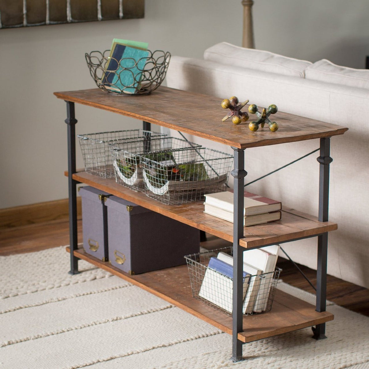 SMITH Burnished Brown Wood/Iron Tv Stand/Sofa Table