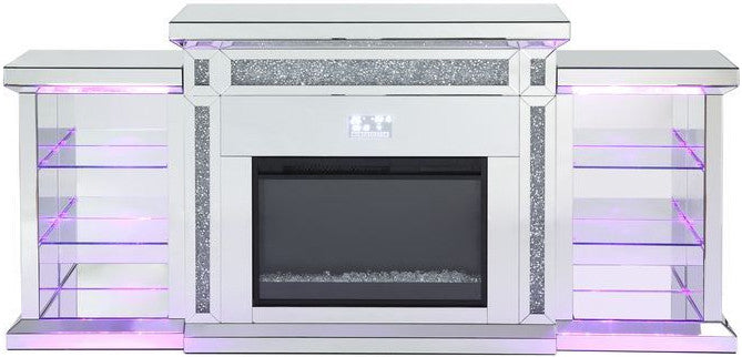 TAHITI Mirrored 82" Wide Fireplace with LED Lights & Bluetooth