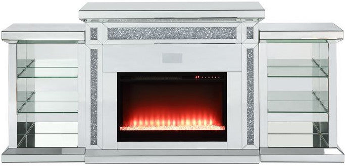 TAHITI Mirrored 82" Wide Fireplace with LED Lights & Bluetooth
