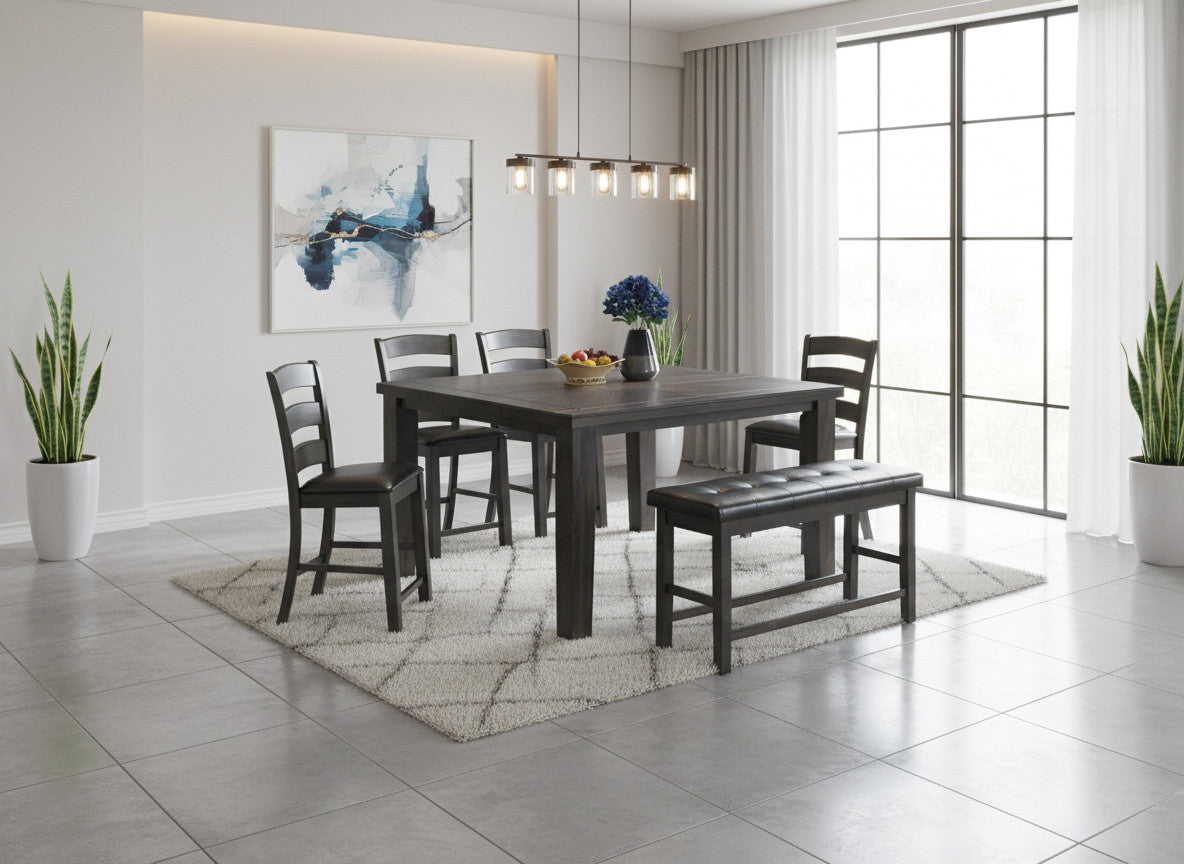 TAVIRA Antique Gray 6 Piece Counter Height Set with Bench