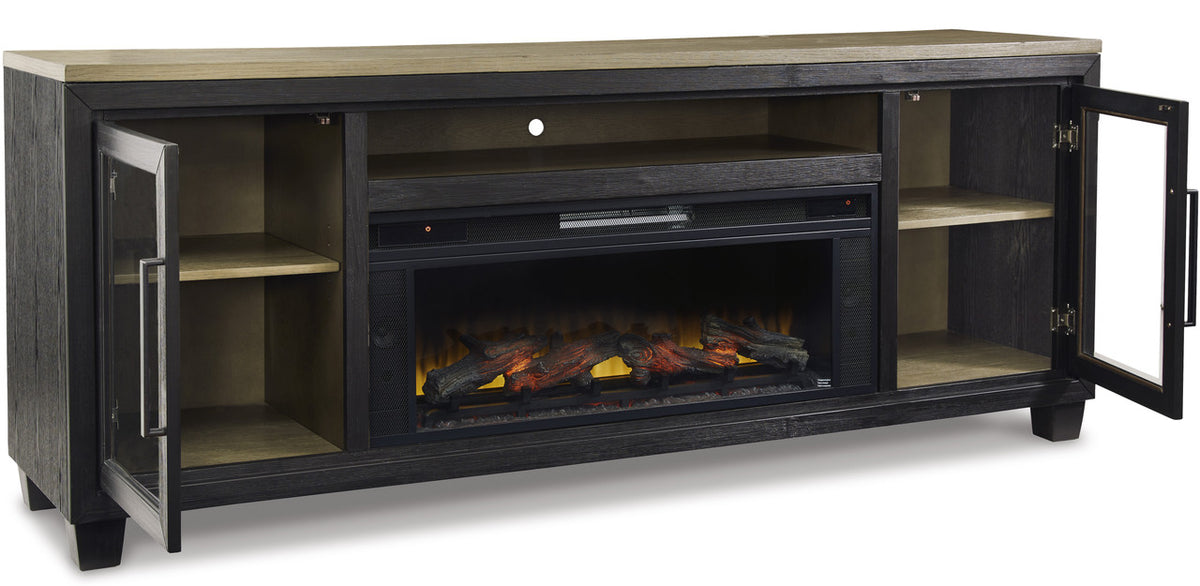 TOLAR Black 83" Wide x 33" Height TV Stand with Fireplace & Bluetooth Speakers