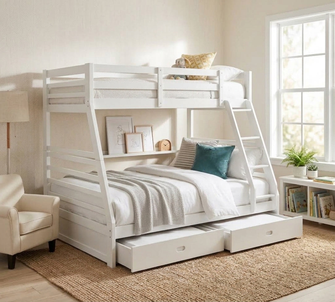VALDEN White 65" Height Bunk Bed with Storage Drawers