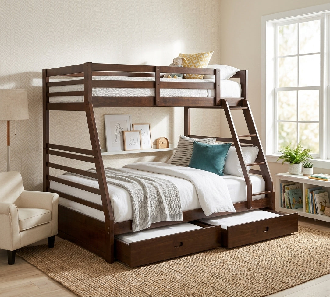 VALDEN Brown 65" Height Bunk Bed with Storage Drawers