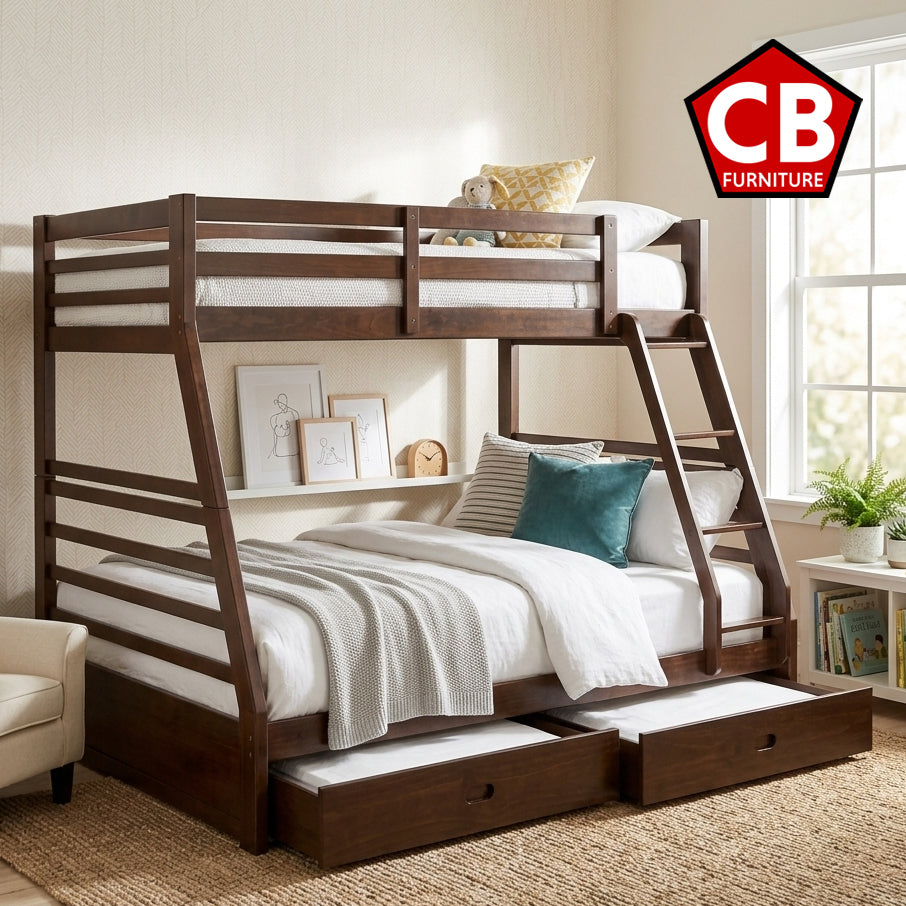 VALDEN Brown 65" Height Bunk Bed with Storage Drawers