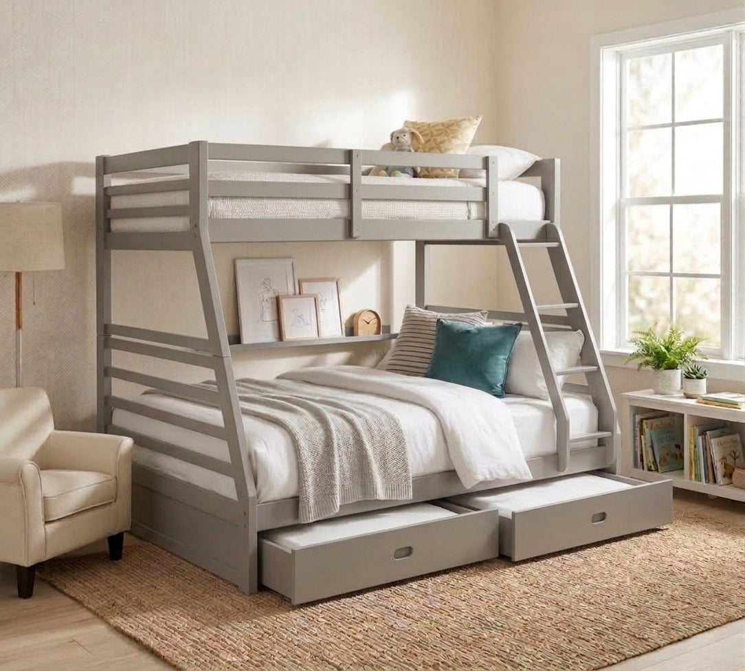 VALDEN Gray 65" Height Bunk Bed with Storage Drawers