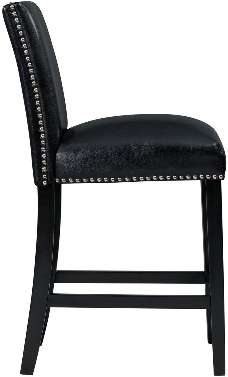 VALERY White Marble Table & Black Faux Leather Chairs 5-Piece Counter Height Set