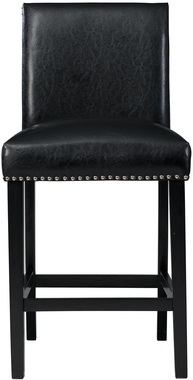 VALERY White Marble Table & Black Faux Leather Chairs 5-Piece Counter Height Set