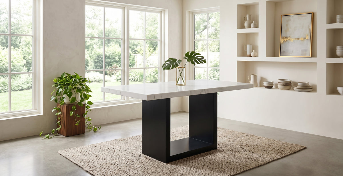 VALERY White Marble 70" Wide Counter Height Table