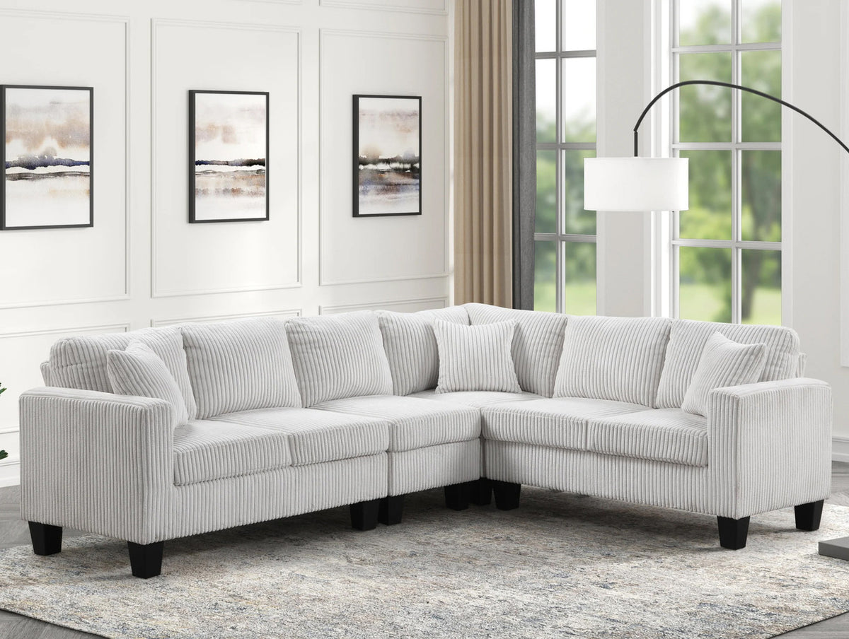 VALLANT Beige Corduroy 107" Wide Reversible Sectional