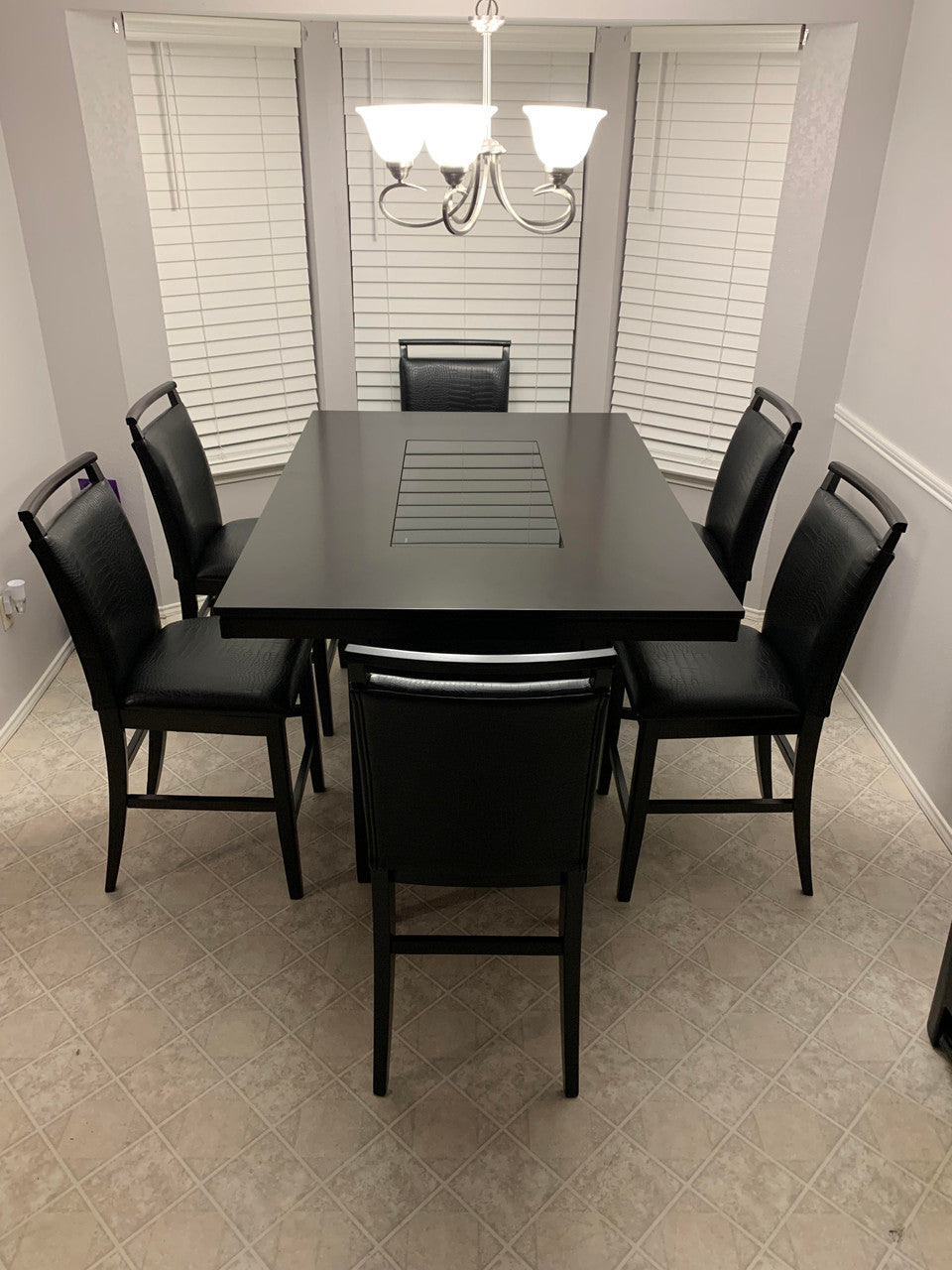 VEILAND Black & Espresso 7 Piece Rectangular Counter Height Set with Faux Crocodile Leather