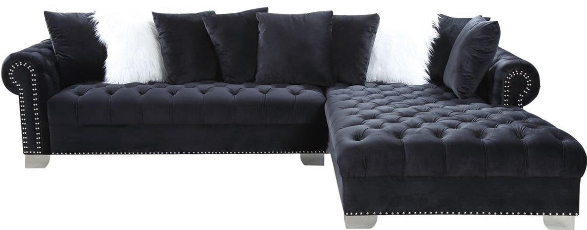 VELMA Black Velvet 123" Wide Double Chaise Sectional