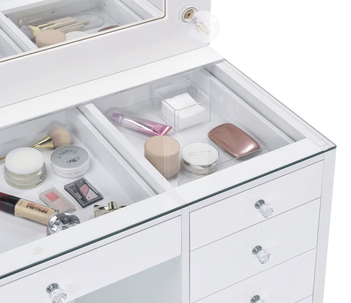 VICKIE White 47" Wide Vanity Desk and Mirror (RTA)