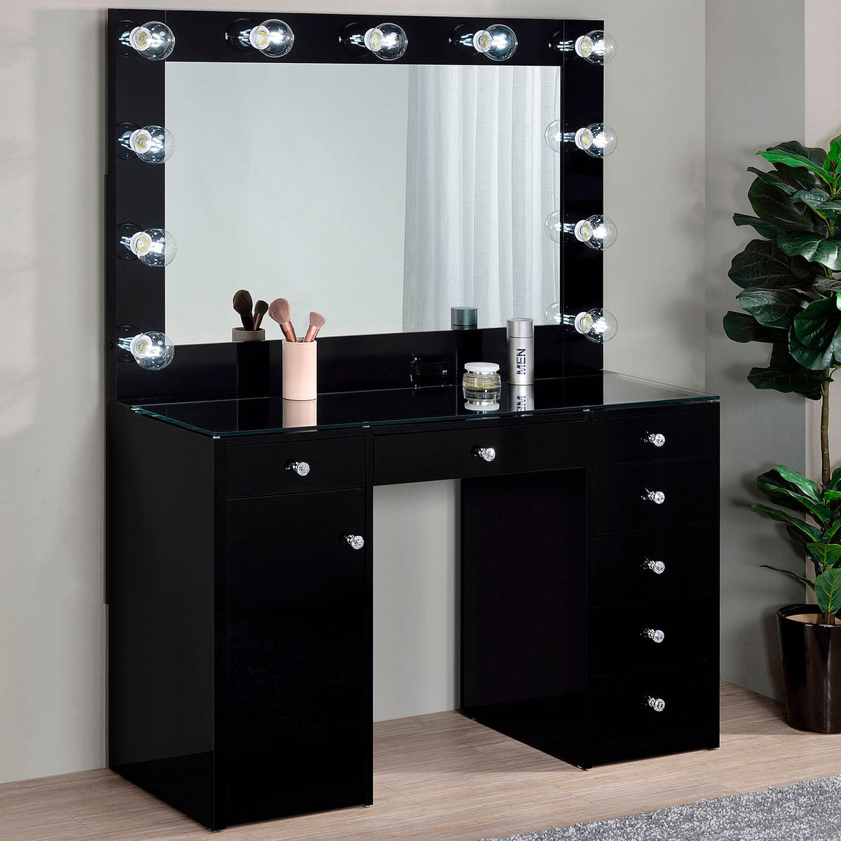 VICKIE Black 47" Wide Vanity Desk and Mirror (RTA)