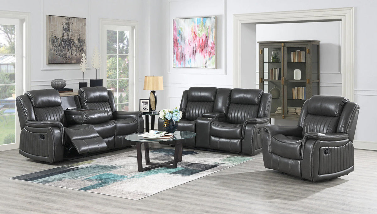 VINCIT Gray Reclining Sofa, Loveseat & Recliner