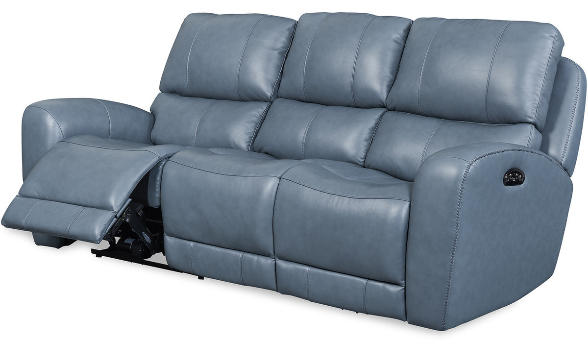VINOVO Blue 100% Top-Grain Leather Power Reclining Livingroom with Adjustable Headrests